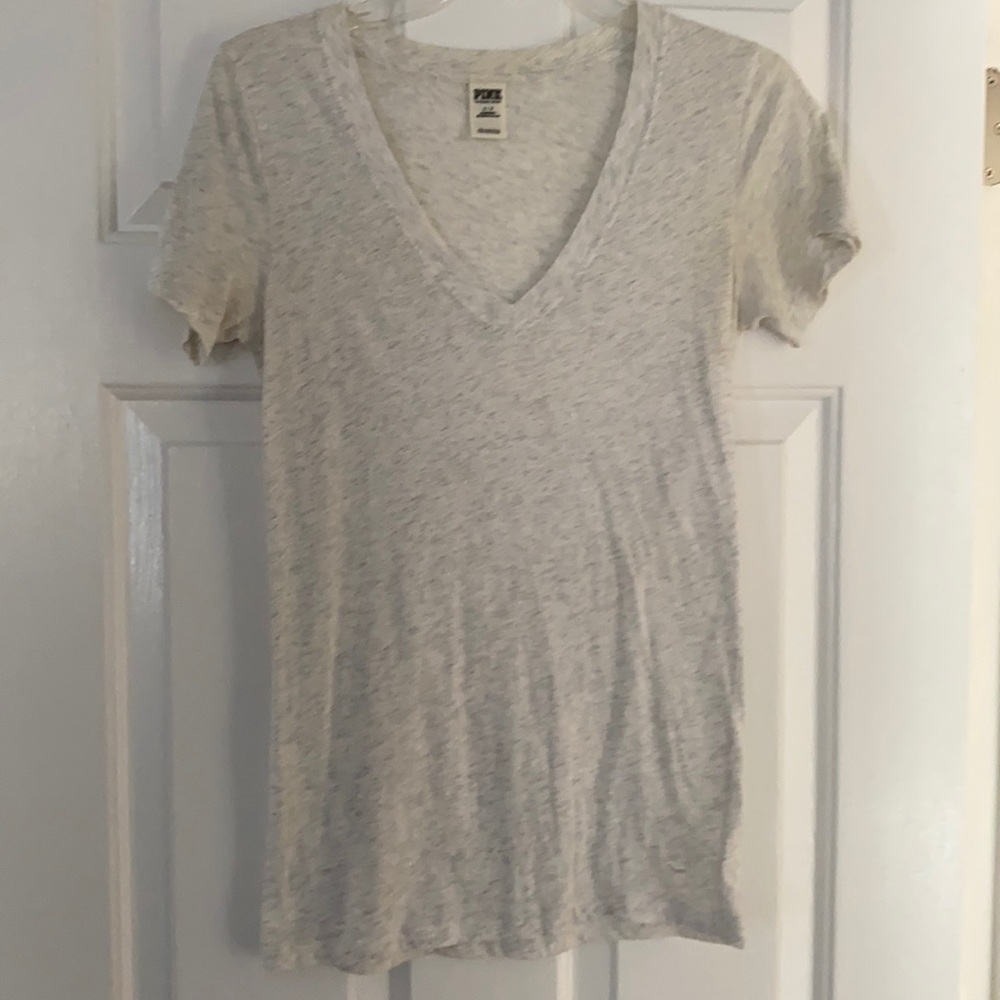 PINK heather gray v-neck t-shirt. Size small.